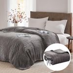 Degrees of Comfort Advanced Microplush Electric Blanket with Auto Shut Off | Preheat Setting | UL & EMF Certified Radiation Safe Cal King Grey