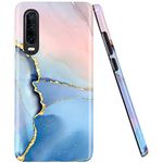 JAHOLAN Compatible with Huawei P30 Case Gold Glitter Sparkle Blue Marble Design Clear Bumper Glossy TPU Soft Rubber Silicone Cover Phone Case