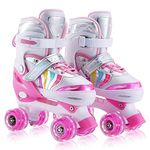 Kids Roller Skates Adjustable, Perfect First Kids Skates for Girls Boys and Beginners with All Illuminating Wheels, Youth Children’s Indoor&Outdoor Ice Skating Equipment (Pink, Large-Youth(4-7 US))