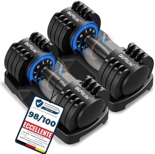 DH FitLife 2 manubri regolabili da 12 kg, 2 fino a 12 kg, con 5 livelli di peso, set di manubri con dischi salva-spazio, manubri regolabili, set da 2 pezzi