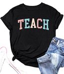 MEESHEEP Teacher Shirts Women Teach Letter Ptint Tshirts Teacher Gift Tee Tops Black