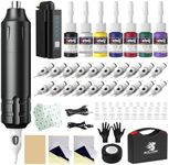 Solong Tattoo Gun Kit Wireless, Rotary Tattoo Machine with 14pcs Color Ink, 20 Premium Cartridge Needles, 1500mAh Battery with 5-Level Power Control for Professionals and Beginners