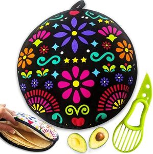 Everbrook Tortilla Warmer Pouch - 2 Sided Tortilla Holder - Large Tortilla Warmer 12 Inch - BONUS Avocado Slicer