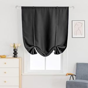 HomeyHo Tie Up Shade Small Window Tie Up Blackout Curtains for Bathroom Window Solid Kitchen Curtains Room Darkening Rod Pocket Curtain Tie Up Curtain 39 x 55 Inch Black