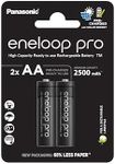 eneloop Pro, AA/Mignon, Rechargeable Battery, Pack of 2, Capacity of 2500 mAh, Ready-to-Use Ni-MH Batteries, 500 Recharge Cycles, Plastic Free Packaging, Pro, Black