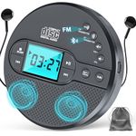 2000mAh Rechargeable Discman CD Player with Bluetooth FM Transmitter,Headphones,LCD Screen,AUX,Built-in Speaker,USB-Portable Personal CD Player Anti-Skip Protection for Car (Grey)