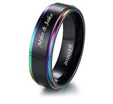 VNOX 8mm Customize Engraving Gay Pride Lesbian LGBTQ Stainless Steel Rainbow Pride Jewelry Wedding Engagement Promise Band Ring/Pride Parade Ring