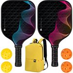 Pickle-Ball-Paddle-Set of 2 Paddles and 4 Indoor Outdoor Balls in Backpack, Fiberglass Pickleball Rackets Pink, Blue for Men Women | Dinkhiiro Pickleball Equipment and Accessories | Paddle Tennis