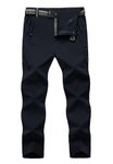 TBMPOY Men's Lightweight Hiking Pants with Belt 5 Zip Pockets Waterproof Quick-dry Travel Fishing Work Outdoor Pants thin Navy M