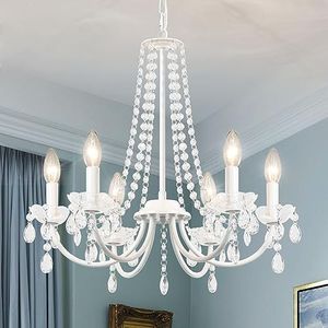 ASHUAQI Chandelier Living Room Crystal, 6 Lights Classic Modern Candle Hanging Lighting, Metal Chandelier Dining Room With E14 Socket, Vintage Lamp Chandeliers for Bedroom, Kitchen, Corridor