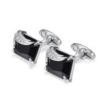 Black Onyx Crystal Cufflinks for Men Business Birthday Gift Shirt Studs-Platinum Plated