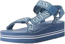 GUESS Women's Avin Wedge Sandal, Blue+white Denim, 6.5