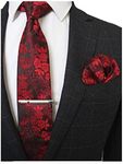 RBOCOTT Red Floral Tie Silk Necktie and Pocket Square,Tie clip set for Men(1)