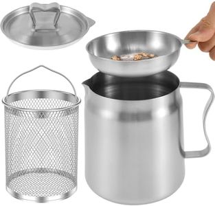 Stainless Steel Oil Filter Pot with Strainer for Kitchen, Large Capacity Multi-Functional Oil Filter Tank with Filter Lid and Frying Basket, Oil Strainer Pot for Storing Frying Oil Cooking (B-2L)