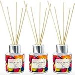 binca vidou Reed Diffuser 50ml Pack of 3 - Lemon Apple Strawberry Scented Oil Reed Diffuser Set with 12 Sticks - 50 Days Lasting & Strong Aroma - Home Fragrance Diffuser for Bedroom Bathroom Office