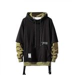 GURUNVANI Contrast Color Hoodies Men Pullover Hoodie Patchwork Hoodies (Medium, Black)