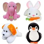 Future Shop Supper Soft Toy for Cute Kids Animal Toys Gift Combo of 4 Appu, Rabbit, White Dog & Black Penguien