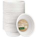 HAAGO Eco-Friendly Sugarcane Bowls - 100 Pack 350ml White Disposable Side & Salad Bowl, Perfect Alternative to Paper & Plastic Bowls