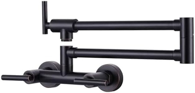 WOWOW Pot Filler Faucet for Both Hot Cold Water, Solid Brass Pot Filler Oil Rubbed Bronze, Wall Mount Folding Stove Faucet with Double Joint Swing Arm
