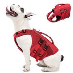 Queenmore Red Dog Life Jacket, Medium, Waterproof, Reflective, Rescue Handle, Polyester Neoprene, Summer, Machine Wash, Medium Breeds, Dachshund, Sausage Dog, Corgi, Beagle, French Bulldog