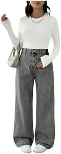 MakeMeChic Women's Maternity Jeans Wide Leg Over The Belly Straight Pregnancy Jeans Denim Pants Grey X-Large