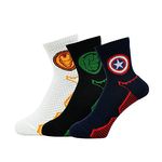 BALENZIA X Marvel Iron Man,Captain America & Hulk Logo Themed High Ankle Half Cushioned Sports Socks for Men-(Pack of 3 Pairs)(Free Size) White,Green,Navy