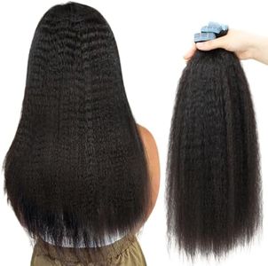 ISHEENY Tape In Hair Extensions Kinky Straight Cheveux 100% Naturel Afro Femme Extensions Adhesives Cheveux Afro Extension Kinky Raides Tape Extension Cheveux Humains Réels 45.7cm 20 Pièces 40g