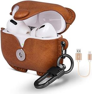 Genuine Leather Case AirPods Pro Case, for Apple AirPods 3 Wireless Charging Case Soft Leather Cover with Keychain Hook [Front LED Visible]