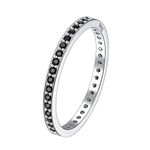 Supligt 925 Sterling Silver Eternity Bands for Women, Fake Diamond Band Black Cubic Zirconia Stackable Rings Size 8