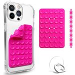 Suction Cup Phone Mount, Double Sided Silicone Suction Phone Case, Phone Sticky Grip for iPhone and Android, Hands-Free Fidget Toy Mirror Shower Phone Holder for Selfies and Videos (Pink)