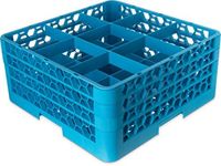 (22cm w/ 3 Extenders, 9 Compartment Glass Rack, Carlisle Blue) - Carlisle RG9-314 OptiClean 9-Compartment Glass Rack w/ 3 Extenders, Polypropylene, 50cm Length, 50cm Width, 22cm Height, Blue (Case of 2)