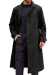 Runcati Mens Double Breasted Trench Coat Notched Lapel Long Peacoat Classic Casual Winter Overcoat, Black, Large