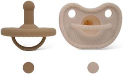 Mila & Lulu Round Silicone Pacifiers (Set of 2) – 100% Food-Grade, One-Piece Design, Soft Round Nipple, Airflow Shield, Multi-Use Pacifier & Teether for Newborns and Infants 0+ Months - Beige/Hazel