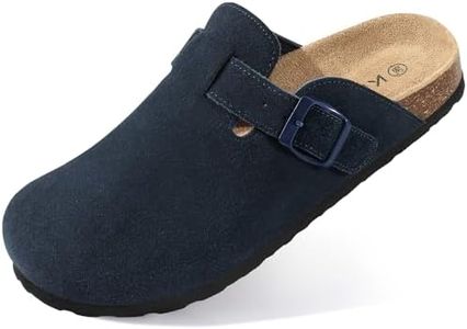 KIDMI Genuine Suede Clogs for Women Cork Footbed Sandals Leather Mules Potato Shoes with Arch Support Navy 37 (Size 6-6.5)