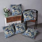 BLUE GRASS HD Digital Geometric Print Velvet Cushion Cover - Set of 5 || Colour : Blue || Size : 16x16 Inches.