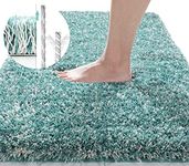 Yimobra Plush Thick and Soft Cut Pile Bathroom Mats, Super Shaggy Comfortable Quick Water Absorbing Non Slip Bath Rugs, Ultra Plush Thick with Machine Washable Bath Mat Blue