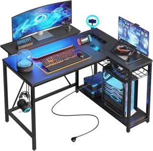 Bestier Bureau d'angle Gaming en L 106,5 cm avec Éclairage LED RGB et Prises – Réversible avec Étagères, Design Gamer pour Bureau à Domicile ou Chambre