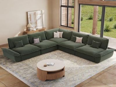 POVISON 144'' Oversized Modular Sectional Sofa, Extra Large Deep Seat Cloud Couch, Wide V Shaped Sectional Couch with Adjustable Backrest, Modern Comfy Corner Couches for Living Room, Green