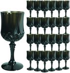 LEYIQU Black Plastic Wine Glasses，Black Plastic Goblets for Parties，Black Drinking Glasses for Wedding Reception, Grand Event Party Supplies (24, Black)