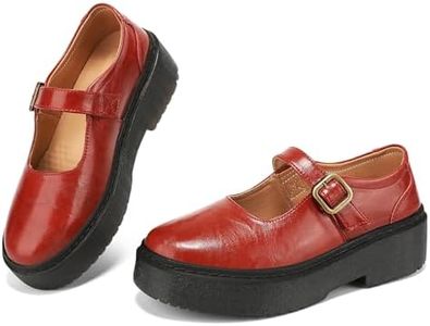 BEAUSEEN Women's Mary Jane Shoes with Platform Sole - Comfort Round Toe Strap Ballet Flats for Women - Chunky Heel Dress Flats Red,8 US