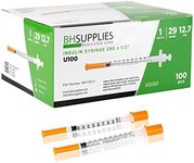 BH Supplies Insulin Syringes U-100 29G 1ml/cc 1/2" (12.7mm) Pack of 100 Pcs