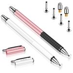 MEKO Stylus Pens for Touch Screens, 2 in 1 Universal Disc Stylus Pens for iPhone, iPad and All Capacitive Cell Phones, Tablets, Laptops Bundle with 6 Replacement Tips - (2 Pcs, White/Rose Gold)