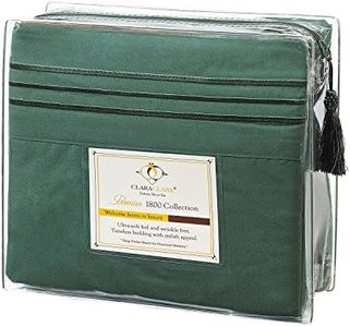 Clara Clark Premier 1800 Collection Deluxe Microfiber 3-Line Bed Sheet Set, Hunter Green, King Size