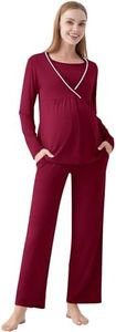 WiWi Maternity Nursing Pajama Set 2 Piece Bamboo Viscose Breastfeeding Pajamas Womens Pregnancy Sleepwear S-XXL,Wine,Small