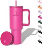 Berusd 1.2L Tumbler with Handle and Straw Lid Reusable Insulated Cup Modern Stainless Steel Water Bottle Thermos Flask Travel Mug Coffee Cup Keeps Hot or Cold for Sport Outdoor (Raspberry Vibes)