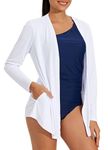 Willit Women's UPF 50+ Cardigan Sun Shirts Long Sleeve Lightweight Sun Wrap with Pockets SPF UV Quick Dry White L