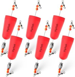 Vipfish Popping Corks Floats Saltwater - Rattles and Floats for Catfish Redfish Speckled Trout Rigs with a 3/8 oz Egg Weight, and a High-Visibility Cork (Red, 6pcs)