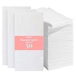 Prestee 50 Disposable Bathroom Napkins | Linen Feel Disposable Paper Hand Towels | Single-Use Cloth-Like Guest Towels | Dinner or Wedding Napkins (White)