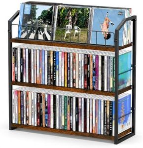 CD Storage Rack, 3 Tier CD holder with Display Rack, Holds 123 Cases-Walnut