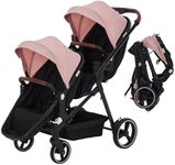 Tandem Stroller, Double Bassinet Stroller for Newborn and Toddler Twins, Reversible Seat Adjustable Canopy, One-Hand Fold Frame with Large Storage Basket, Pink